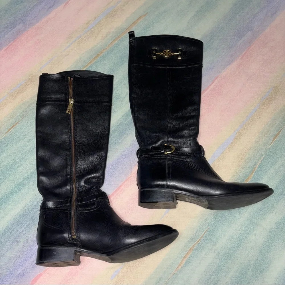 Tory Burch Nadine Riding Boots Black Leather 8.5